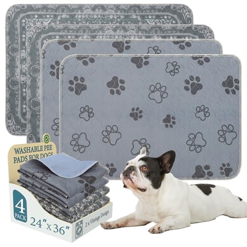 Washable Pee Pads for Dogs,4 Pack Reusable Puppy Pads,Absorbent and Leakproof Dog Pee Pads,Non Slip Puppy Training Pads,Pet Mat for Floor,Crate,Couch,Whelping,Grey 24"x36" - size: 24"x36"(Pack of 4)