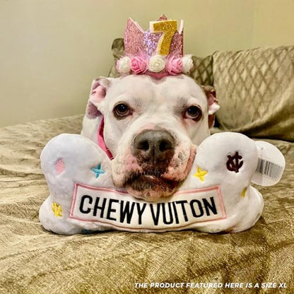 Haute Diggity Dog Chewy Vuiton Bone Plush Squeaky Dog Toy, Soft Durable Designer-Inspired Stuffed Puppy Chew Toys for Small, Medium & Large Dogs, Machine-Washable (White) XL - color: White Bone, size: X-Large