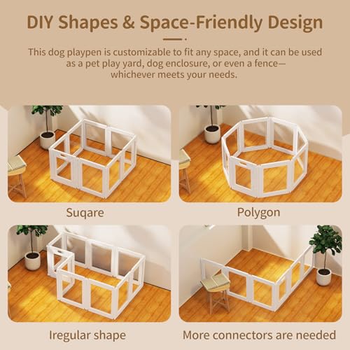 8Pcs Free Angle Plastic Dog Playpen, 23.6“ H All-in-One Assemble Playpen Divider, Durable Safety Play Pen Indoors, Puppy, Cat, Small Animal (White, 39.37" × 39.37" × 23.6")