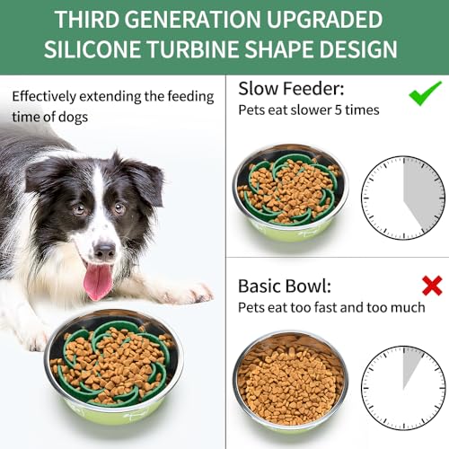 Slow Feeder Dog Bowls Insert,Third Generation upgradedSuper Firm Eating Bowl（Cuttable） for Large Breed and Medium Small Size Compatible with Regular Elevated Metal Glass Dog Bowl (Green) - color: Green