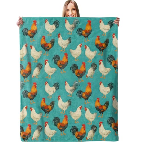 Vintage Chicken Blanket - Plush, Soft, Comfy, Lightweight, Warm, Fuzzy, Cozy Flannel Throw Blanket for Couch, Travel, Bed, Office, Outdoor - 50in×60in - color: Chicken24, size: 50in×60in