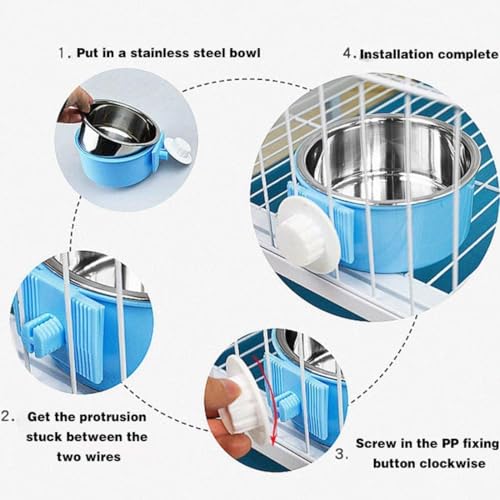 Hamiledyi 2-Pack Hanging Dog Bowls with Removable Stainless Steel Feeder - Spill-Proof Crate Bowls for Kennel/Cage, Puppy to Medium Dogs, Cats, Rabbits & Guinea Pigs (Durable Pet Food & Water Dishes) - color: C：Orange + Grey