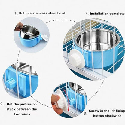 Hamiledyi 2-Pack Hanging Dog Bowls with Removable Stainless Steel Feeder - Spill-Proof Crate Bowls for Kennel/Cage, Puppy to Medium Dogs, Cats, Rabbits & Guinea Pigs (Durable Pet Food & Water Dishes) - color: C：Orange + Grey