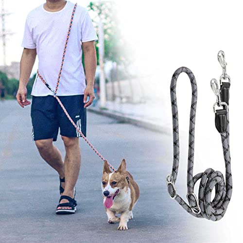 Hands Free Dog Leash(8.5ft), 8 in 1 Multifunction Nylon Double Leash for Dogs,1.2cm Adjustable Waist with Reflective Stitching for Training -Grey - color: Grey