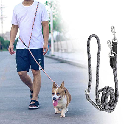 Hands Free Dog Leash(8.5ft), 8 in 1 Multifunction Nylon Double Leash for Dogs,1.2cm Adjustable Waist with Reflective Stitching for Training -Grey - color: Grey