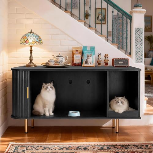 DHH Cat Litter Box Enclosure with Scratch Pad, Sliding Door, 38.5" Cat Litter Furniture Hidden Litter Box Cabinet, Modern Indoor Cat House, TV Stand, Side End Table for Living Room(Black) - color: Black
