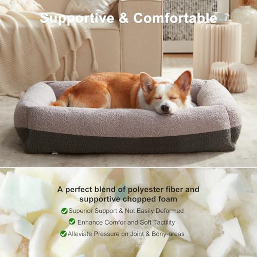 Washable Dog Bed Medium Large Size Dogs, Rectangle Comfy Fluffy Pet Beds, Removable Zipper Cover Machine Wash, Soft Orthopedic Bed Durable Pet Cuddler with Anti-Slip Bottom, 30"x24"x8", Grey - color: Grey, size: M Plus(30''x27''x8'')