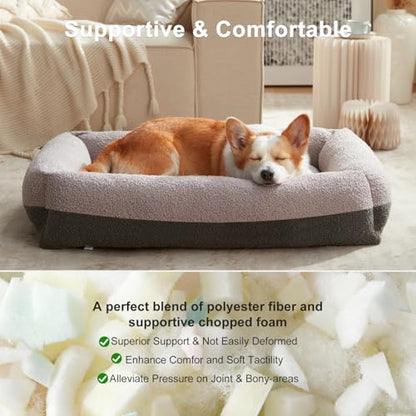 Dog Bed Large Sized Dogs, Washable Comfy Fluffy Medium Dog Beds, Removable Zipper Cover Machine Wash, Soft Orthopedic Bed Durable Pet Cuddler with Anti-Slip Bottom, 36"x27"x8", Grey - color: Grey, size: L(36''x27''x8'')