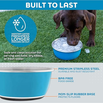Master Pet Supply Stainless Steel Dog Bowls Set of 2 (16 Oz Each) with Non-Slip Rubber Base - Crimson Flame - Basic Dog Food Bowl Water & Food Bowls for Small Medium Large Dogs & Cats, Metal Dish - color: Crimson Flame, size: 2 Cups (16 oz) 2 Pack