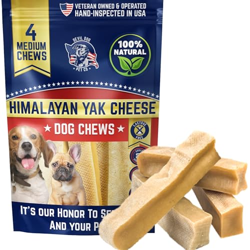 Devil Dog Pet Co. Himalayan Yak Cheese Dog Chews for Small to Medium Breeds & Aggressive Chewers - Long Lasting, Rawhide Free, High Protein - Cleaner Teeth, Anxiety & Boredom Relief - 4 Pack - style: Medium - 4 Pack