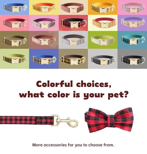 Personalized Polyester Dog Collar with Laser-Engraved Name and Phone Number, Plaid Pattern Theme Customizable Collar with Metal Quick Release Buckle for Small Medium Large Dogs - color: Multicolor Plaid