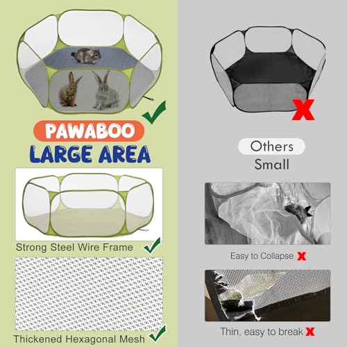 Pawaboo Small Animals Playpen with Pad, Waterproof Small Pet Cage Tent with Reusable Pad, Portable Outdoor Yard Fence for Chick/Kitten/Puppy/Guinea Pig/Rabbits/Chinchillas, Green + Grey - color: Green + Grey