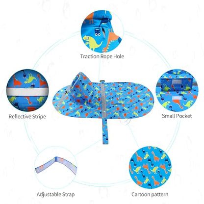 NACOCO Large Dog Raincoat Adjustable - Pet Dinosaurs Water Proof Clothes Lightweight Rain Jacket Poncho Hoodies with Strip Reflective Blue (L, Blue Dinosaur) - color: Blue Dinosaur, size: Large (Pack of 1)