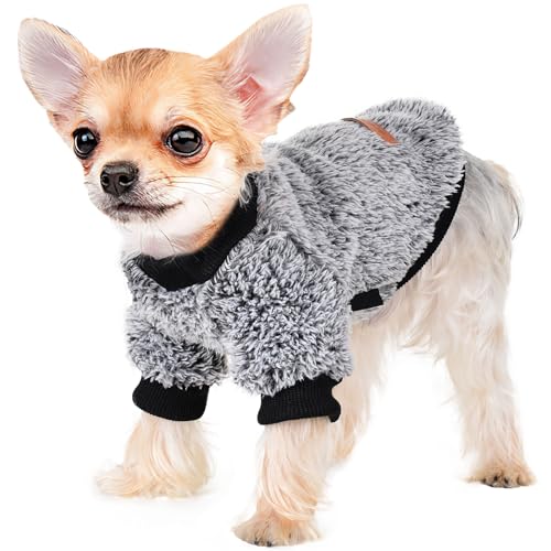 Dog Sweaters for Small Dogs, Chihuahua Fleece Clothes XS Winter Warm Puppy Boys Girls, Tiny Outfits Teacup Yorkie Pet Cat Clothing(Grey, Small) - color: Grey, size: Small