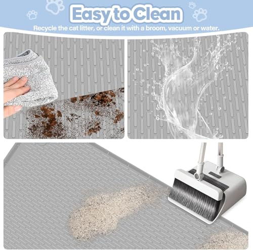 Kalolary Cat Litter Mats, 40" x 28" Extra Large Silicone Cat Mat for Litter Box, Easy to Clean Kitty Litter Trapping Mat, Soft on Kitty Paws, Waterproof, Urine-Proof Kitty Litter Mats for Floor, Grey - color: Grey: 101x71cm
