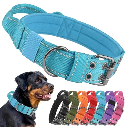 Tactical Dog Collar with Control Handle, Military Adjustable Pet Collar Reflective Heavy Metal Buckle Dog Collar, Soft Nylon Training Collar for Medium Large Dogs (Blue, X-Large) - color: Blue, size: X-Large