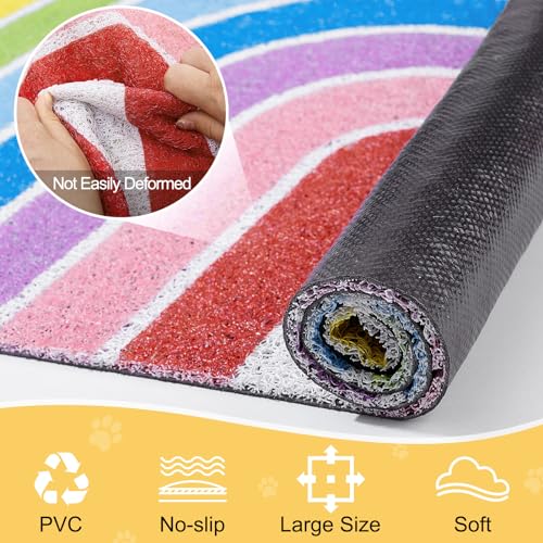Cat Litter Mat Quality Litter Box Mat Large Non-Slip Cat Litter Mat Litter Trapping Mat Soft Kitty Litter Mat Compatible Two Litter Boxes Cat Products Easy to Clean,Rainbow,L - color: Rainbow, size: L(33.5" x 22.4")