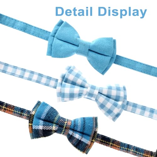 3Pcs Cute Cotton Kitten Collar with Removable Bow Tie and Bell, Adjustable Cat Breakaway Collar, Soft Bowtie Dog Collars Pattern Accessories for Small Medium Large Pet
