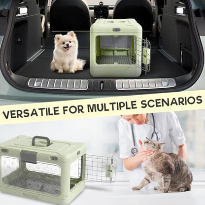 Hard Cat Carrier,Dog Crate for Small Dogs,Cat Kennel Clear,Foldable Dog Kennel with Urine Pad Mesh Grid,Ventilation & Hard Plastic Protection Transparent Pet Carrier 20" L,Green - color: Green