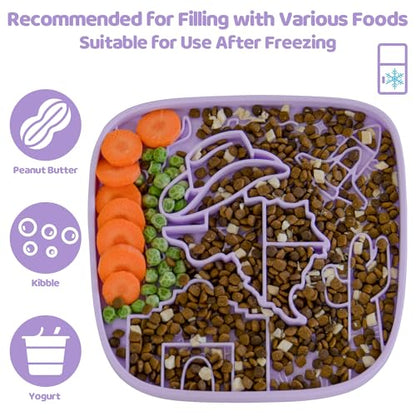 Puzzle Feeder Snuffle Mat and Lick Mat for Dogs,Texas Textured Slow Feeder, 0.75 Inch Thin Silicone Mat Holds 3 Cups, Dishwasher and Microwave Safe, Purple - color: Purple