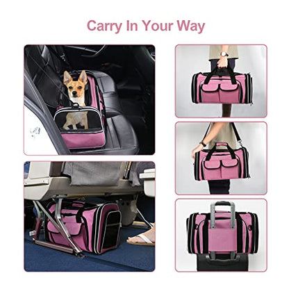 Estarer Soft Sided Pet Carrier Airline Approved, 4 Sides Expandable Collapsible Cat Carrier with Pockets & Removable Fleece Pad, Travel Carrier Bag for Cat Dog & Small Animals (Pink) - color: Pink