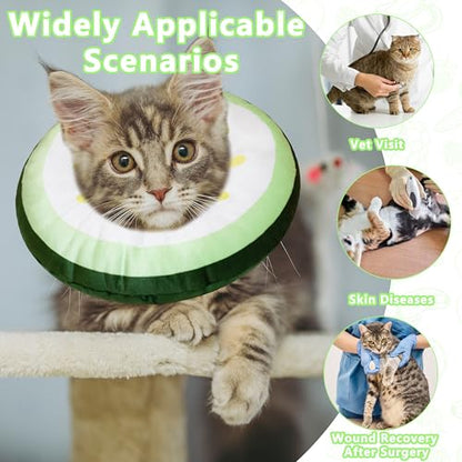 Cat Cone Collar Soft, Adjustable Cat Recovery Cone to Stop Licking, Cute Kitten Donut Collar After Surgery, Elizabethan Collars for Kittens, Lightweight Cats Neck Cones (Cucumber, Medium) - color: Cucumber, size: Medium