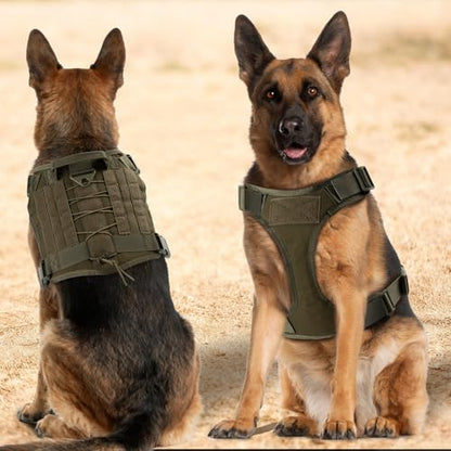 Tactical Dog Harness for Large Dogs, Adjustable No Pull Service Dog Vest Suitable for Training, Walking and Traveling, Easy Control Pet Harness, Army Green, L - size: L