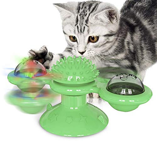 GBSYU Interactive Windmill Cat Toys with LED Light Ball, Catnip, Suction Cup, Cat Exercise, Green - color: Green