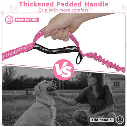 Hands Free Dog Leash with Zipper Pouch, Running Waist Leash for Dog Walking, Adjustable Waist Belt for Large Dogs, Reflective Bungee Design with Two Handle for Hiking, Training, Pink - color: Pink