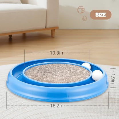 Cat Scratching Board with Balls for Cats Grinding Claw, Round Cat Scratcher Interactive Toy, Cat Ball Track Scratcher Pad for Cats Exercise Play(Blue)