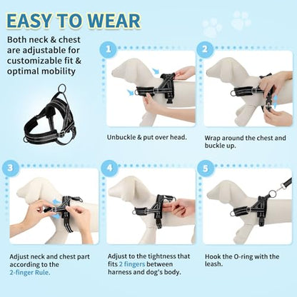 SlowTon No Pull Small Dog Harness and Leash Set, Puppy Soft Vest Harness Neck & Chest Adjustable, Reflective Lightweight Harness & Anti-Twist Pet Lead Combo for Small Medium Dogs (Black, XXS) - color: A-Black - With Front Clip, size: XX-Small