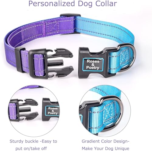 Roses&Poetry Reflective Dog Collar with Gradient Violet, Adjustable Durable Pet Collars for Small Medium Large Dogs (Violet-XS) - color: Golden,Violet,Purple, size: XS