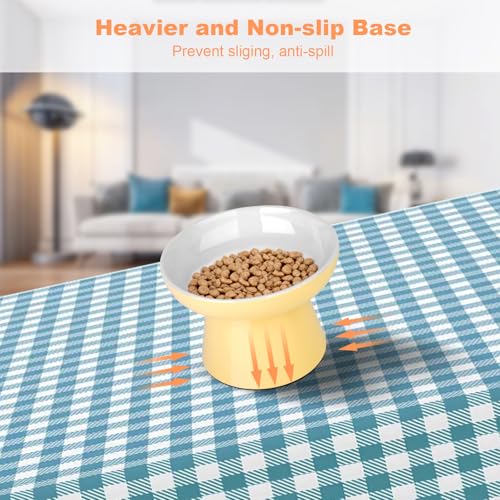 Elevated Cat Bowls,2 Pcs Ceramic Raised Cat Food Bowls with Non-Slip Base,Whisker-Friendly Shallow Design,Lead & Cadmium Free Pet Feeder,Dishwasher and Microwave Safe (Orange&Yellow) - color: Orange&Yellow