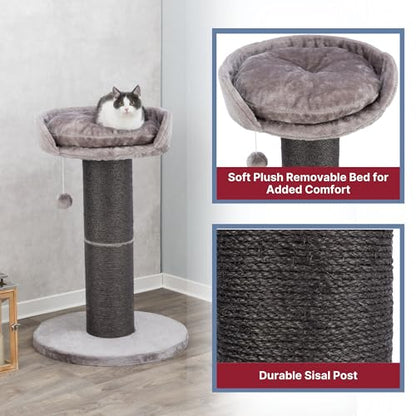 TRIXIE Pepino Cat Scratching Post 35 Inch - Cat Scratcher with Soft Fabric Covering Base and Durable Sisal Rope - with Platform Bed & Dangling Cat Toy - in Gray - color: Gray