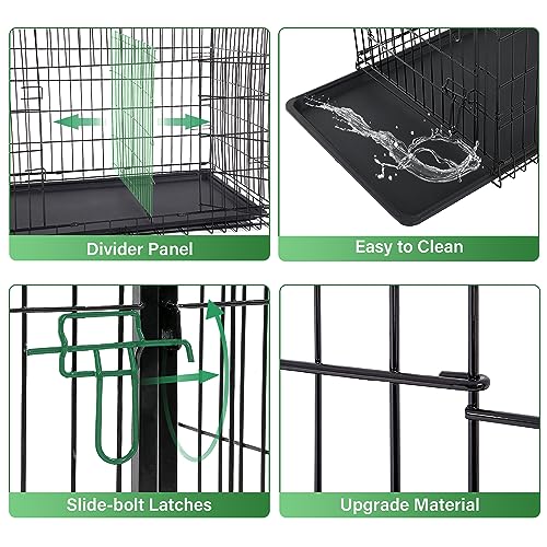 24/7 Shop at Home Gossamer Metal Double Door Folding Wire Pet Crate with Divider, Removable Tray, and Handle for Outdoor and Indoor Medium Dog, 42-inch, Black - size: 42.7"L x 26.8"W x 28.7"H