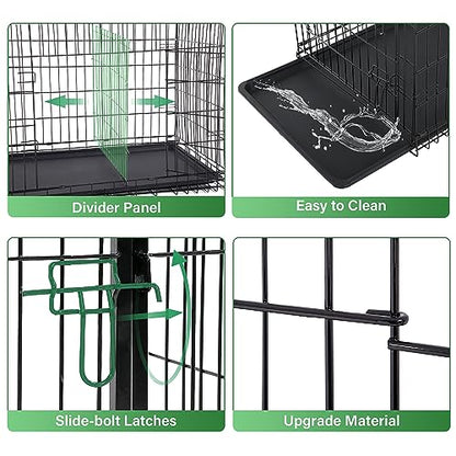 24/7 Shop at Home Gossamer Metal Double Door Folding Wire Pet Crate with Divider, Removable Tray, and Handle for Outdoor and Indoor Medium Dog, 42-inch, Black - size: 42.7"L x 26.8"W x 28.7"H