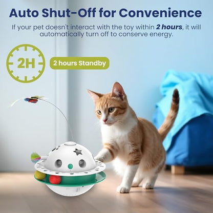 PAWSPIK Triple Chase 4-in-1 Interactive Cat Toy – Tumbling, Butterfly, Feather & Catnip Ball Play – Motion Activated, USB or Battery Powered