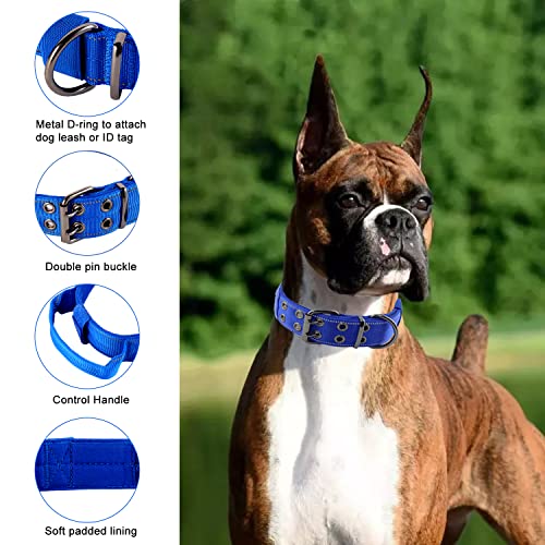 Reflective Dog Collar Heavy Duty Tactical with Control Handle and Metal Buckle for Dog Training(M,Blue) - color: Blue, size: Medium (Pack of 1)
