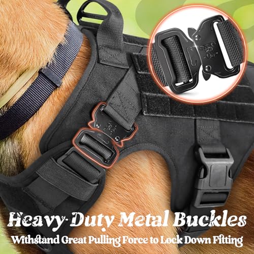 rabbitgoo Tactical Dog Harness Medium Sized, Heavy Duty Pet Harness with Handle, No-Pull Service Vest Medium Breed, Adjustable Military Dog Vest for Training Hunting Walking, Black, M - color: Black, size: Medium
