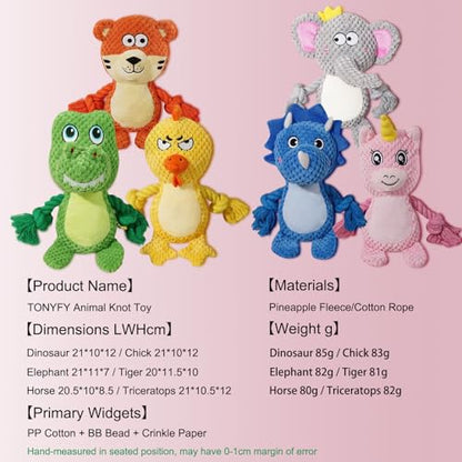 Cute Animals Interactive Squeaky Dog Toy with a Vocal Bladder, Crinkle Paper Stuffed Soft Cotton Chew Toy, Teething Rope Tug of War Pull Toy to Keep Them Busy for Puppy, Small Dogs - Pink Horse - color: Pink Horse