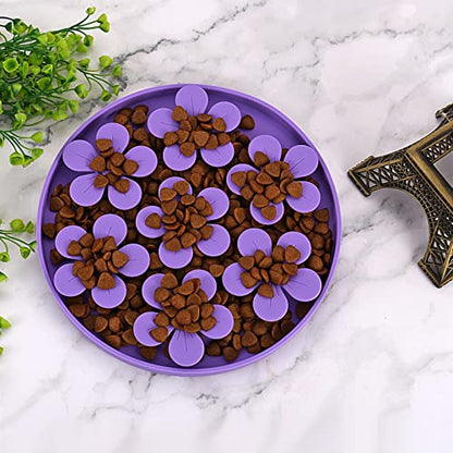 Slow Feeder,Cat Help Slow Down Eating Speed Cut Flower Silicone Rubber Cute Slow Feeder for Puppy/Cat/Dog - color: Purple