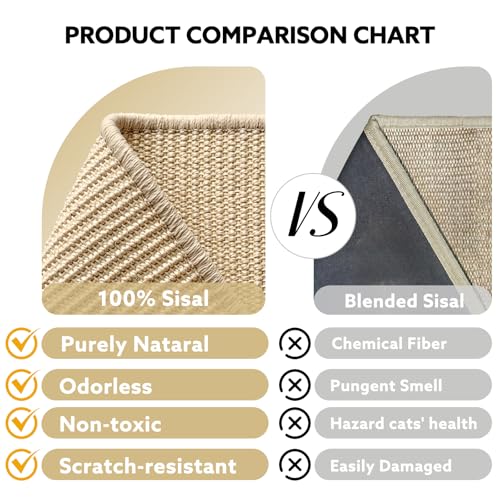 Extra-Large Cat Scratcher Bed with Natural Sisal Scratching Pad, Wooden Cat Bed Lounge Hammock for Indoor Cats, Durable Cat Scratching Post Furniture for Large Cats