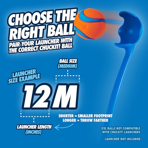 Chuckit! Dog Ball Launcher 12M Sport with 12" Handle Length for Medium 2.5" Dog Balls For Dogs 20-60 lb, Plastic Pet Fetch Ball Thrower, Perfect for Kids, Made in USA, Blue - size: 12in, style: Sport