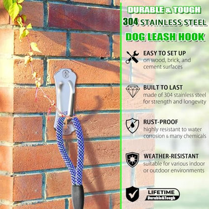 Stainless Steel Dog Tie-Out Hook,Heavy Duty Wall Mounted Leash&Chain Anchor,Rust-Proof for Yard&Patio,Secure Dog Parking System for All Size Dogs - size: Large
