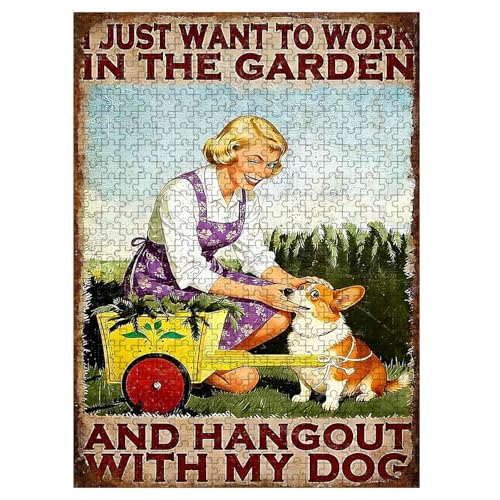 1000 Pieces Jigsaw Puzzles for Adults, I Just Want to Work in The Garden and Hangout with My Dog Corgi Art Puzzle, Stress Relief Memory Training Brain Teaser Puzzle 29.5x19.7 Inch - color: Wooden Puzzle10, size: 1000 Piece pcs