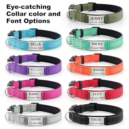 Personalized Dog Collars with Custom Name and Phone Number, Reflective Nylon Pet Collar with Engraved ID Tag, Soft Padded, Quick Release for Small Medium Large Dogs