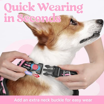 rabbitgoo Dog Harness Small Sized, No Pull Dog Vest with 3 Buckles, Adjustable Soft Padded Pet Harness with Easy Control Handle and Reflective Strips, Light Pink, S - color: Light Pink, size: Small