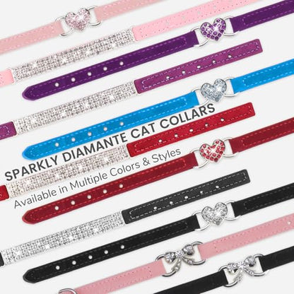 BINGPET Diamond Cat Collar with Bell, Adjustable Soft Velvet Bling Rhinestone Cat Collar, Sparkly Kitten Collar with Safety Elastic & Metal Buckle for Small Medium Cats - color: Pink(Rhinestones), size: Neck Girth 8"-10"