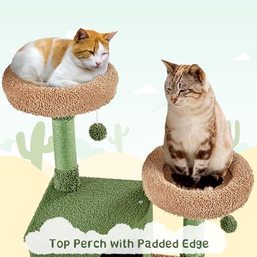 Yaheetech Cactus Cat Tree, 66?H Cat Tower for Indoor Cats, Multi-Level Cat Tree with Large Condos & Ramp, Pet Play House with Padded Perch, Platforms, Basket & Hanging Ball, Green/Brown