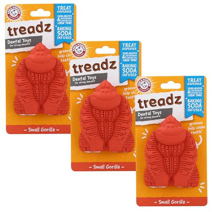 Arm and Hammer for Pets Super Treadz Mini Gorilla Dental Chew Toy for Dogs - Reduces Plaque and Tartar Without Brushing, Baking Soda Infused, Dishwasher Safe, Dogs Up to 25 Lbs, 3.5 Inch - 3 Pack - size: Small (Pack of 3), style: Gorilla